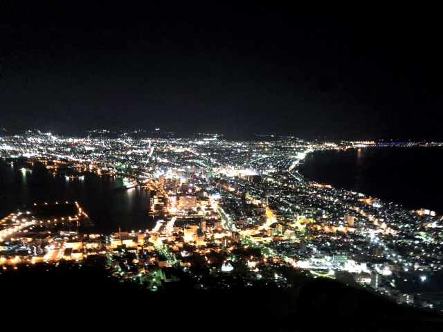 函館山から函館の夜景を見て、新撰組土方歳三の名言を想像している写真イメージ